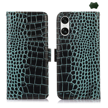 For Sony Xperia 10 VI Crocodile Top Layer Cowhide Leather Phone Case(Green) - Sony Cases by buy2fix | Online Shopping UK | buy2fix