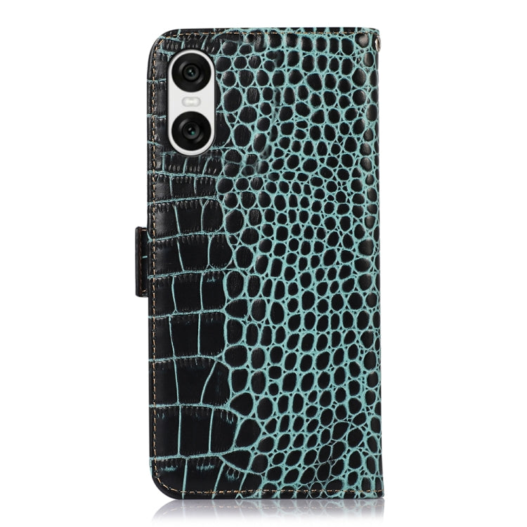 For Sony Xperia 10 VI Crocodile Top Layer Cowhide Leather Phone Case(Green) - Sony Cases by buy2fix | Online Shopping UK | buy2fix