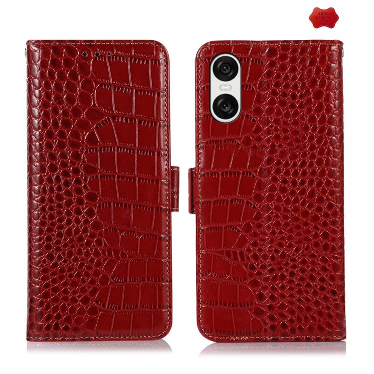 For Sony Xperia 10 VI Crocodile Top Layer Cowhide Leather Phone Case(Red) - Sony Cases by buy2fix | Online Shopping UK | buy2fix