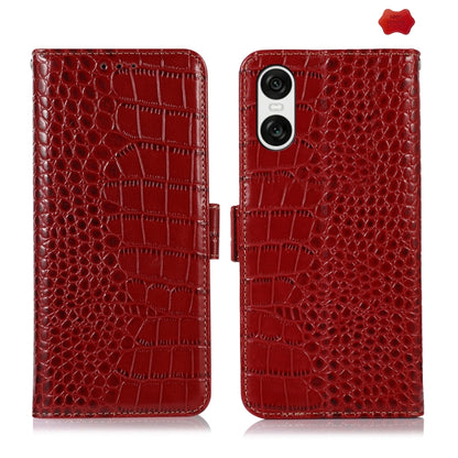 For Sony Xperia 10 VI Crocodile Top Layer Cowhide Leather Phone Case(Red) - Sony Cases by buy2fix | Online Shopping UK | buy2fix