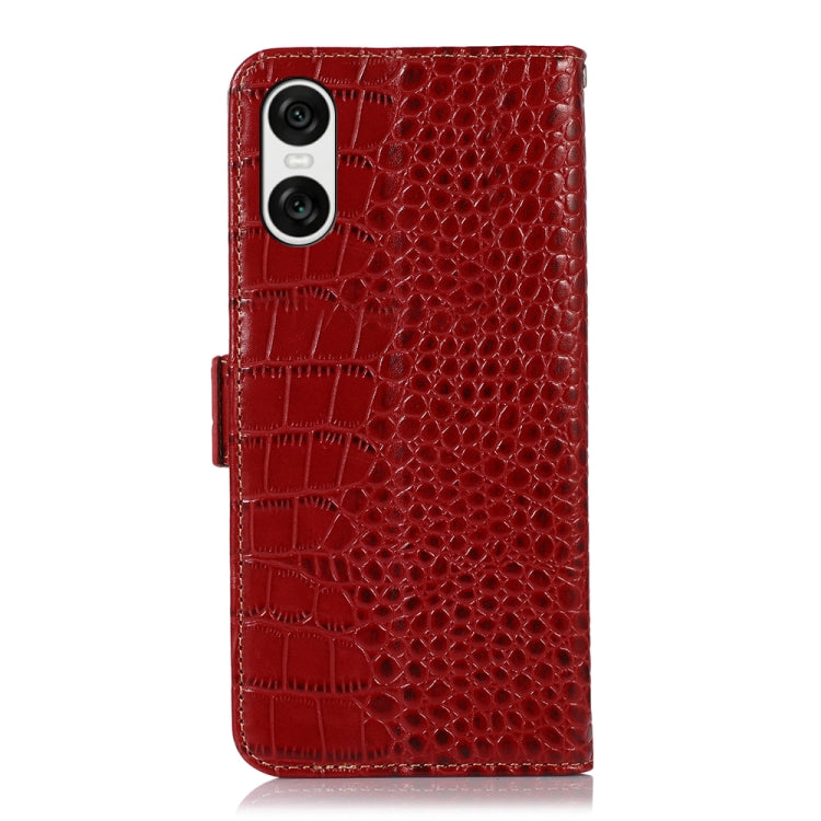 For Sony Xperia 10 VI Crocodile Top Layer Cowhide Leather Phone Case(Red) - Sony Cases by buy2fix | Online Shopping UK | buy2fix