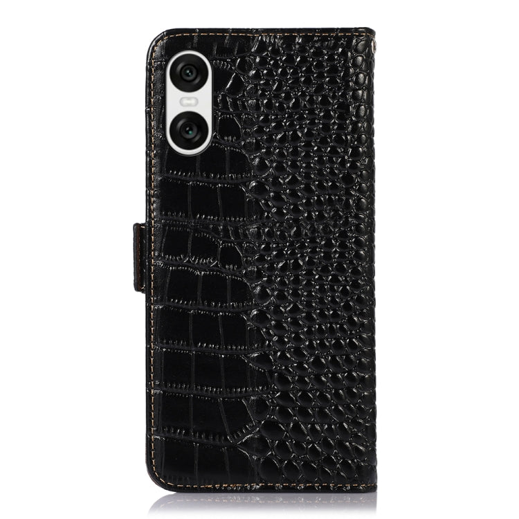 For Sony Xperia 10 VI Crocodile Top Layer Cowhide Leather Phone Case(Black) - Sony Cases by buy2fix | Online Shopping UK | buy2fix