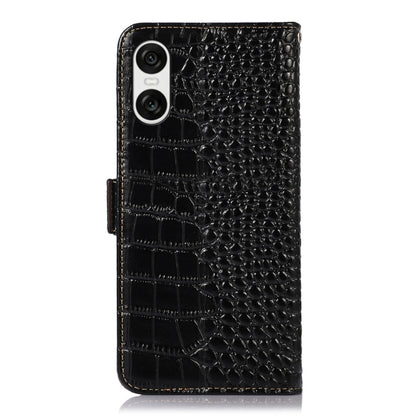 For Sony Xperia 10 VI Crocodile Top Layer Cowhide Leather Phone Case(Black) - Sony Cases by buy2fix | Online Shopping UK | buy2fix