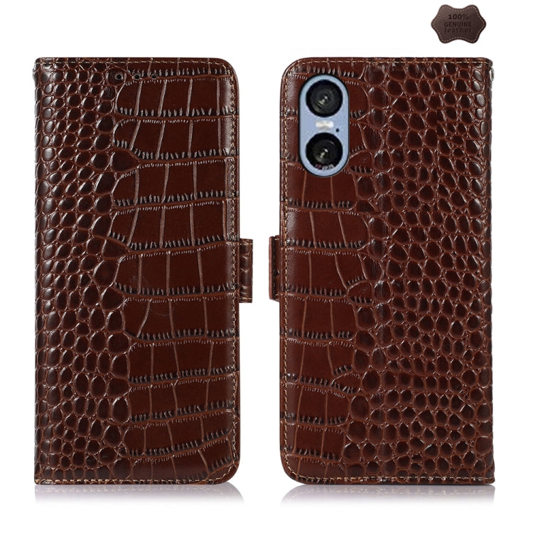 For Sony Xperia 5 VI Crocodile Top Layer Cowhide Leather Phone Case(Brown) - Sony Cases by buy2fix | Online Shopping UK | buy2fix