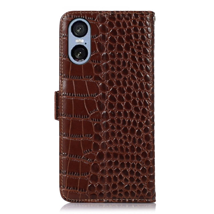 For Sony Xperia 5 VI Crocodile Top Layer Cowhide Leather Phone Case(Brown) - Sony Cases by buy2fix | Online Shopping UK | buy2fix