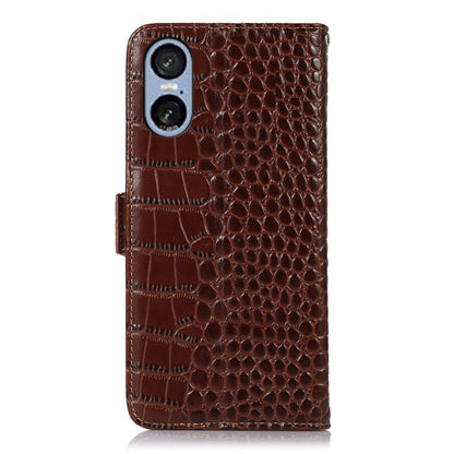 For Sony Xperia 5 VI Crocodile Top Layer Cowhide Leather Phone Case(Brown) - Sony Cases by buy2fix | Online Shopping UK | buy2fix