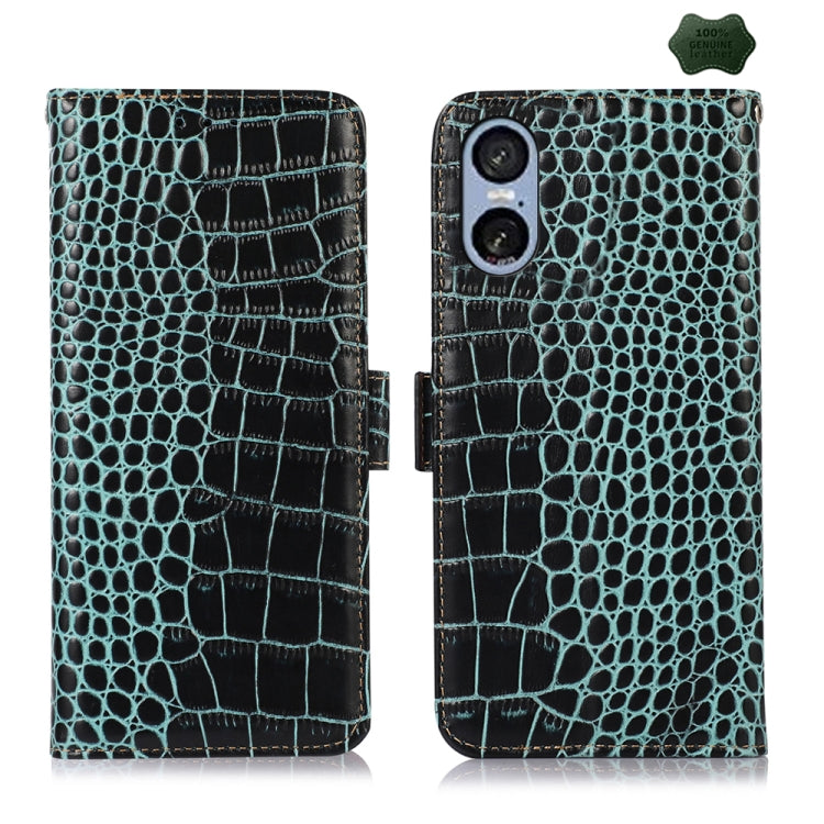 For Sony Xperia 5 VI Crocodile Top Layer Cowhide Leather Phone Case(Green) - Sony Cases by buy2fix | Online Shopping UK | buy2fix