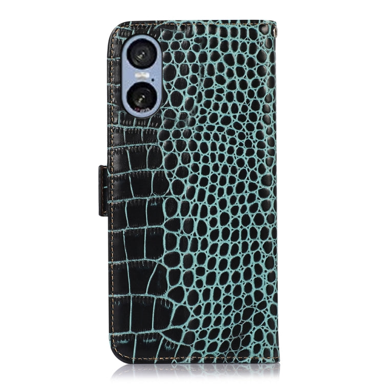 For Sony Xperia 5 VI Crocodile Top Layer Cowhide Leather Phone Case(Green) - Sony Cases by buy2fix | Online Shopping UK | buy2fix