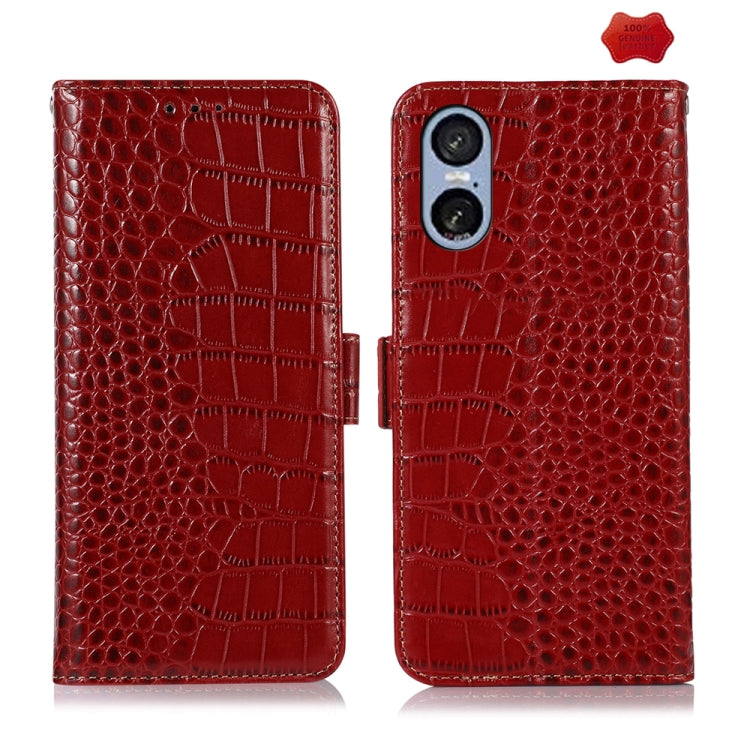 For Sony Xperia 5 VI Crocodile Top Layer Cowhide Leather Phone Case(Red) - Sony Cases by buy2fix | Online Shopping UK | buy2fix