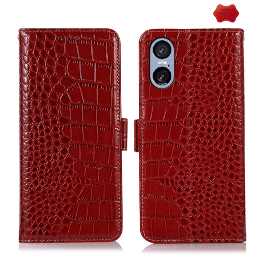 For Sony Xperia 5 VI Crocodile Top Layer Cowhide Leather Phone Case(Red) - Sony Cases by buy2fix | Online Shopping UK | buy2fix
