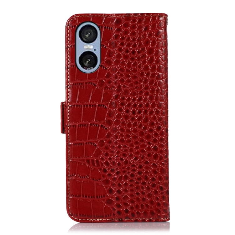 For Sony Xperia 5 VI Crocodile Top Layer Cowhide Leather Phone Case(Red) - Sony Cases by buy2fix | Online Shopping UK | buy2fix