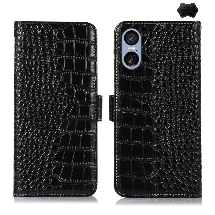 For Sony Xperia 5 VI Crocodile Top Layer Cowhide Leather Phone Case(Black) - Sony Cases by buy2fix | Online Shopping UK | buy2fix