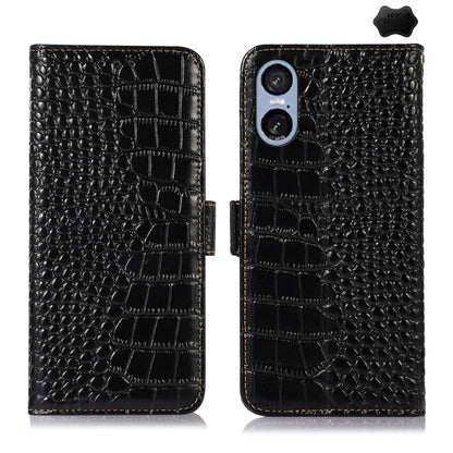 For Sony Xperia 5 VI Crocodile Top Layer Cowhide Leather Phone Case(Black) - Sony Cases by buy2fix | Online Shopping UK | buy2fix