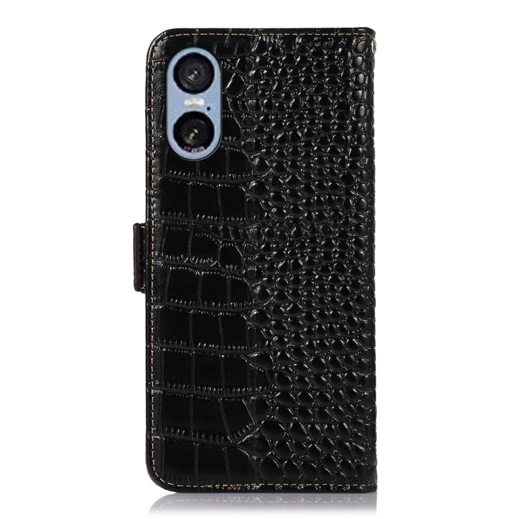 For Sony Xperia 5 VI Crocodile Top Layer Cowhide Leather Phone Case(Black) - Sony Cases by buy2fix | Online Shopping UK | buy2fix