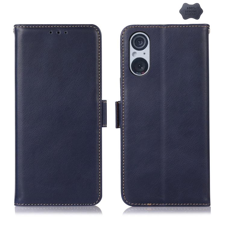 For Sony Xperia 5 V Crazy Horse Top Layer Cowhide Leather Phone Case(Blue) - Sony Cases by buy2fix | Online Shopping UK | buy2fix