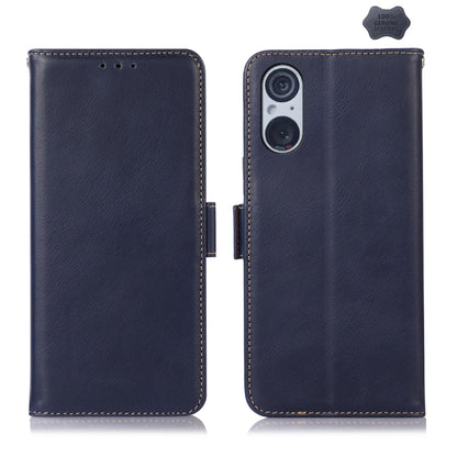 For Sony Xperia 5 V Crazy Horse Top Layer Cowhide Leather Phone Case(Blue) - Sony Cases by buy2fix | Online Shopping UK | buy2fix