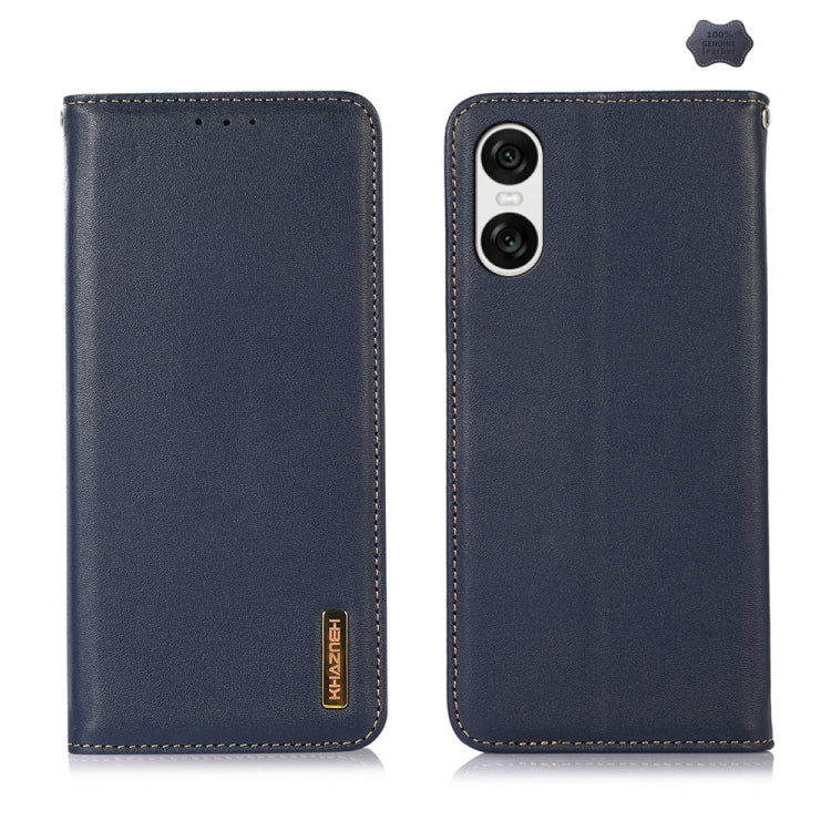 For Sony Xperia 10 VI KHAZNEH Nappa Top Layer Cowhide Leather Phone Case(Blue) - Sony Cases by buy2fix | Online Shopping UK | buy2fix