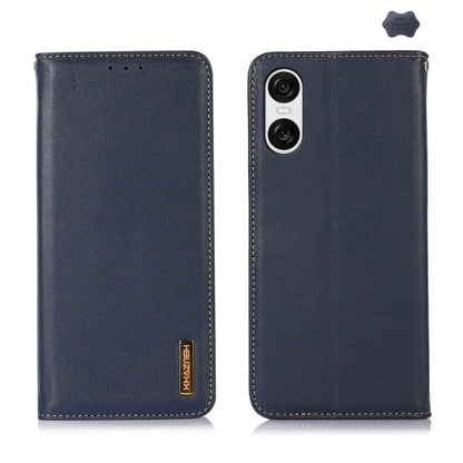 For Sony Xperia 10 VI KHAZNEH Nappa Top Layer Cowhide Leather Phone Case(Blue) - Sony Cases by buy2fix | Online Shopping UK | buy2fix