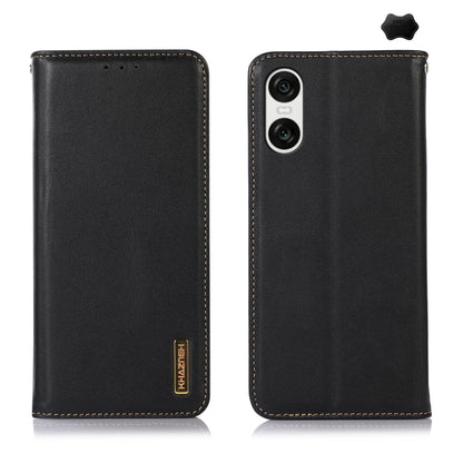 For Sony Xperia 10 VI KHAZNEH Nappa Top Layer Cowhide Leather Phone Case(Black) - Sony Cases by buy2fix | Online Shopping UK | buy2fix