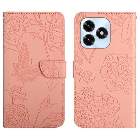 For Honor X5c Plus HT03 Skin Feel Butterfly Embossed Flip Leather Phone Case(Pink)