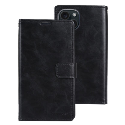 For iPhone 15 GOOSPERY BLUE MOON Crazy Horse Texture Leather Phone Case(Black) - iPhone 15 Cases by GOOSPERY | Online Shopping UK | buy2fix