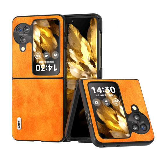 For OPPO Find N3 Flip ABEEL Dual Color Lichi Texture PU Phone Case(Orange)
