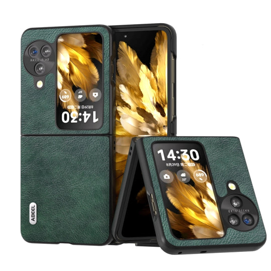 For OPPO Find N3 Flip ABEEL Dual Color Lichi Texture PU Phone Case(Green)