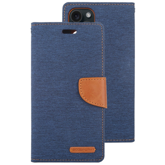 For iPhone 15 Plus GOOSPERY CANVAS DIARY Fabric Texture Flip Leather Phone Case(Navy Blue) - iPhone 15 Plus Cases by GOOSPERY | Online Shopping UK | buy2fix