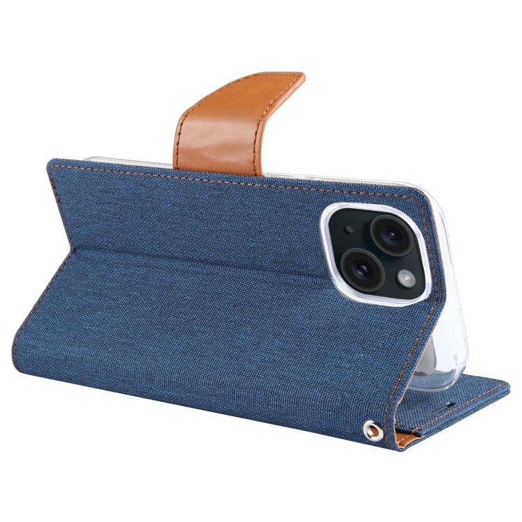 For iPhone 15 Plus GOOSPERY CANVAS DIARY Fabric Texture Flip Leather Phone Case(Navy Blue) - iPhone 15 Plus Cases by GOOSPERY | Online Shopping UK | buy2fix