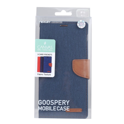 For iPhone 15 Plus GOOSPERY CANVAS DIARY Fabric Texture Flip Leather Phone Case(Navy Blue) - iPhone 15 Plus Cases by GOOSPERY | Online Shopping UK | buy2fix
