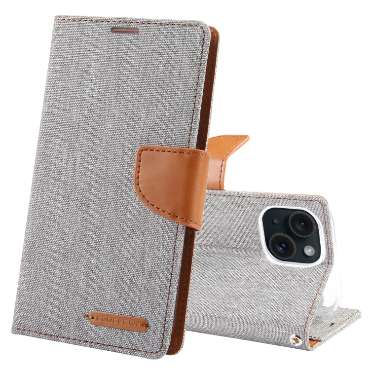 For iPhone 15 GOOSPERY CANVAS DIARY Fabric Texture Flip Leather Phone Case(Grey) - iPhone 15 Cases by GOOSPERY | Online Shopping UK | buy2fix