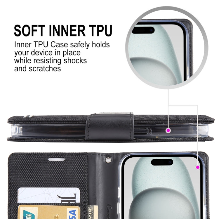 For iPhone 15 Pro GOOSPERY CANVAS DIARY Fabric Texture Flip Leather Phone Case(Navy Blue) - iPhone 15 Pro Cases by GOOSPERY | Online Shopping UK | buy2fix