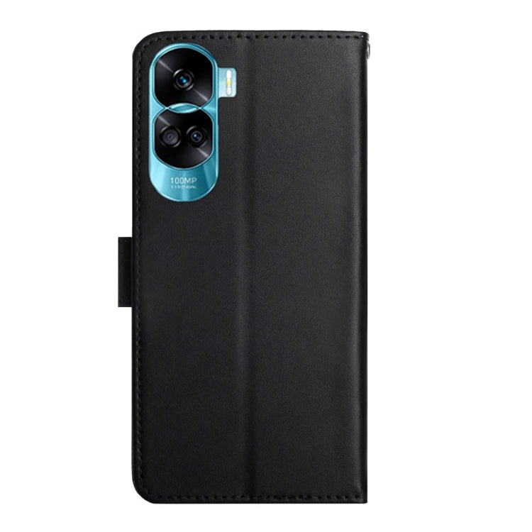 For Honor 90 Lite HT02 Genuine Leather Fingerprint-proof Flip Phone Case(Black) - Honor Cases by buy2fix | Online Shopping UK | buy2fix