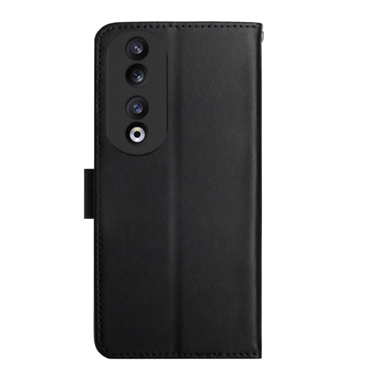 For Honor 90 HT02 Genuine Leather Fingerprint-proof Flip Phone Case(Black) - Honor Cases by buy2fix | Online Shopping UK | buy2fix