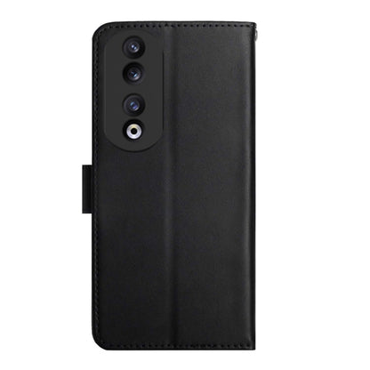 For Honor 90 HT02 Genuine Leather Fingerprint-proof Flip Phone Case(Black) - Honor Cases by buy2fix | Online Shopping UK | buy2fix