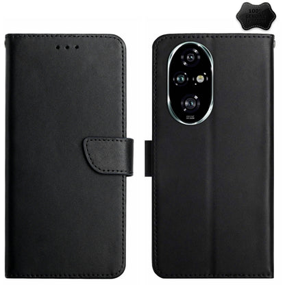 For Honor 200 5G Global HT02 Genuine Leather Fingerprint-proof Flip Phone Case(Black) - Honor Cases by buy2fix | Online Shopping UK | buy2fix