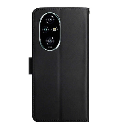 For Honor 200 5G Global HT02 Genuine Leather Fingerprint-proof Flip Phone Case(Black) - Honor Cases by buy2fix | Online Shopping UK | buy2fix