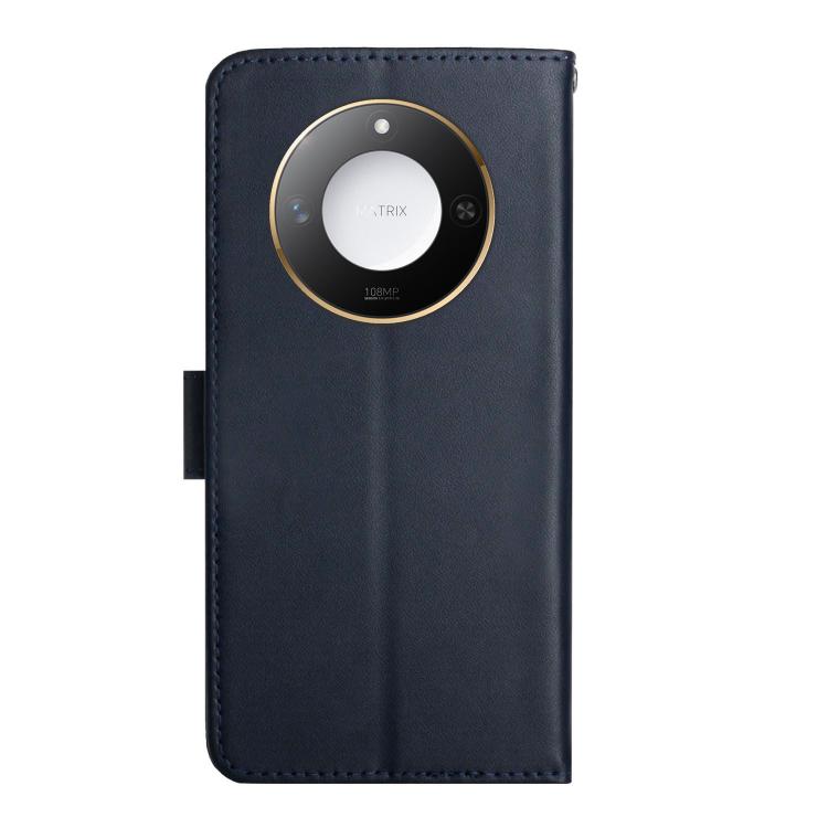 For Honor X9c Smart HT02 Genuine Leather Fingerprint-proof Flip Phone Case(Blue) - Honor Cases by buy2fix | Online Shopping UK | buy2fix