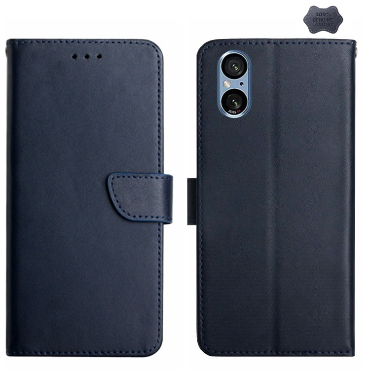 For Sony Xperia 5 V Genuine Leather Fingerprint-proof Horizontal Flip Phone Case(Blue) - Sony Cases by buy2fix | Online Shopping UK | buy2fix