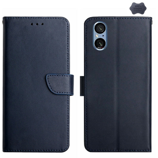 For Sony Xperia 5 V Genuine Leather Fingerprint-proof Horizontal Flip Phone Case(Blue) - Sony Cases by buy2fix | Online Shopping UK | buy2fix