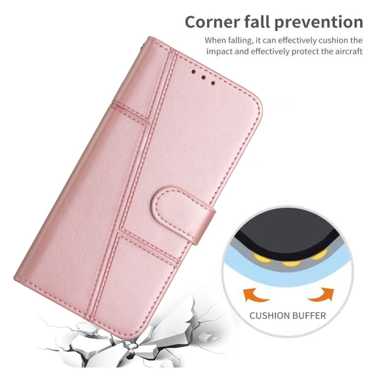 For Motorola Moto G Play 5G 2024/G 5G 2024 Stitching Calf Texture Buckle Leather Phone Case(Rose Gold) - Motorola Cases by buy2fix | Online Shopping UK | buy2fix