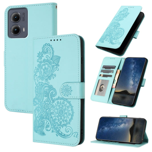 For Motorola Edge 5G 2024 Datura Flower Embossed Flip Leather Phone Case(Light Blue) - Motorola Cases by buy2fix | Online Shopping UK | buy2fix