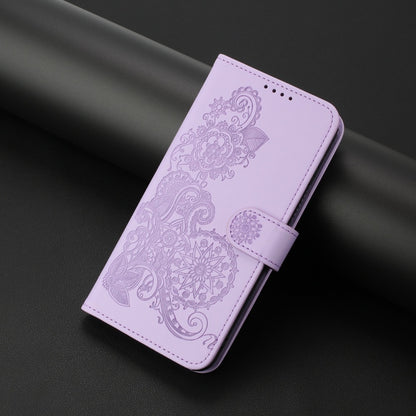 For Motorola Edge 5G 2024 Datura Flower Embossed Flip Leather Phone Case(Purple) - Motorola Cases by buy2fix | Online Shopping UK | buy2fix