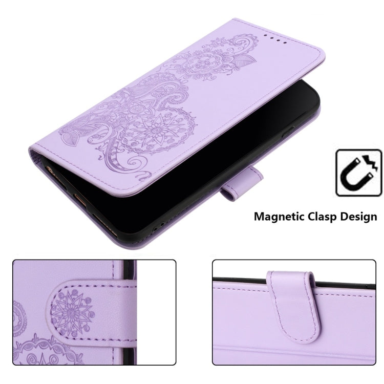 For Motorola Moto G Power 5G 2024 Datura Flower Embossed Flip Leather Phone Case(Purple) - Motorola Cases by buy2fix | Online Shopping UK | buy2fix