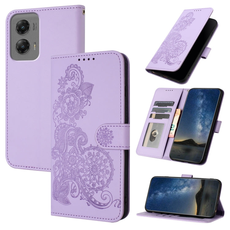 For Motorola Moto G Stylus 5G 2024 Datura Flower Embossed Flip Leather Phone Case(Purple) - Motorola Cases by buy2fix | Online Shopping UK | buy2fix