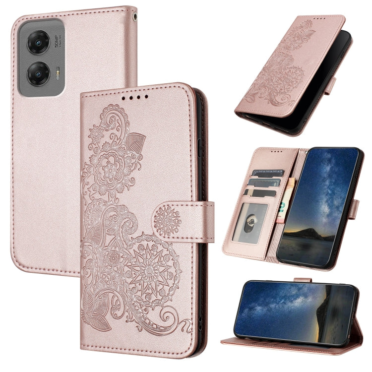 For Motorola Moto G Stylus 5G 2024 Datura Flower Embossed Flip Leather Phone Case(Rose Gold) - Motorola Cases by buy2fix | Online Shopping UK | buy2fix