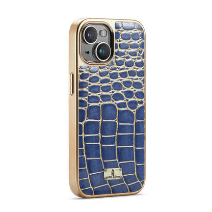 For iPhone 15 Pro Fierre Shann Crocodile Texture Electroplating PU Phone Case(Blue) - iPhone 15 Pro Cases by FIERRE SHANN | Online Shopping UK | buy2fix