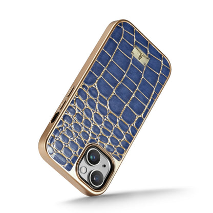 For iPhone 15 Pro Fierre Shann Crocodile Texture Electroplating PU Phone Case(Blue) - iPhone 15 Pro Cases by FIERRE SHANN | Online Shopping UK | buy2fix