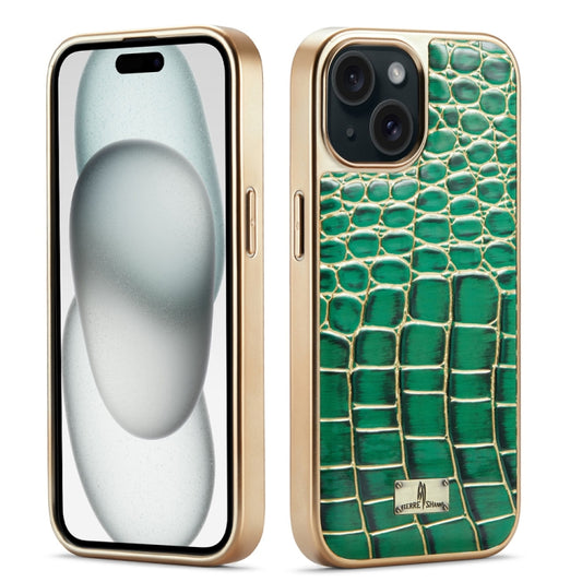 For iPhone 15 Fierre Shann Crocodile Texture Electroplating PU Phone Case(Green) - iPhone 15 Cases by FIERRE SHANN | Online Shopping UK | buy2fix
