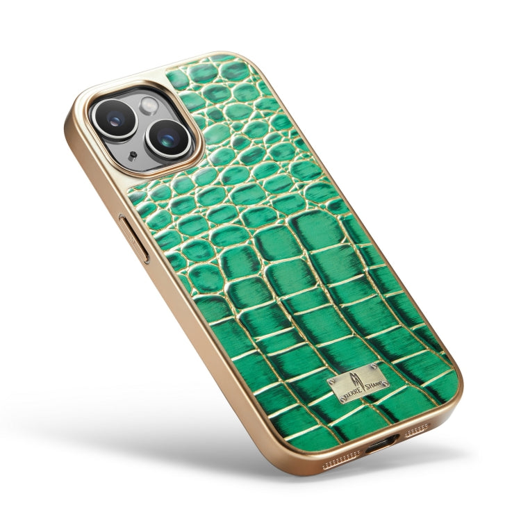For iPhone 15 Fierre Shann Crocodile Texture Electroplating PU Phone Case(Green) - iPhone 15 Cases by FIERRE SHANN | Online Shopping UK | buy2fix